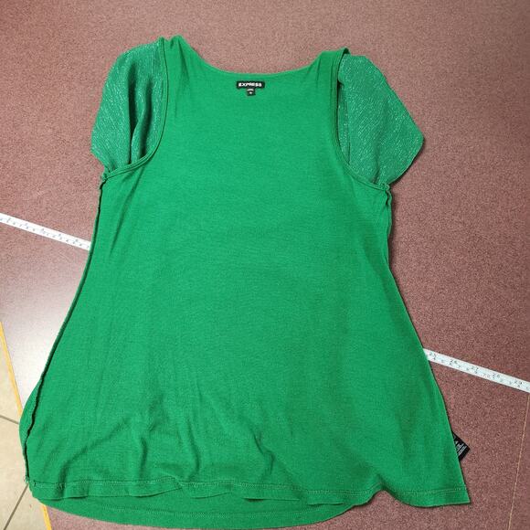 Express Blouse Top Womens Size Large Sheer Green Shimmer Holiday Christmas - Picture 10 of 10